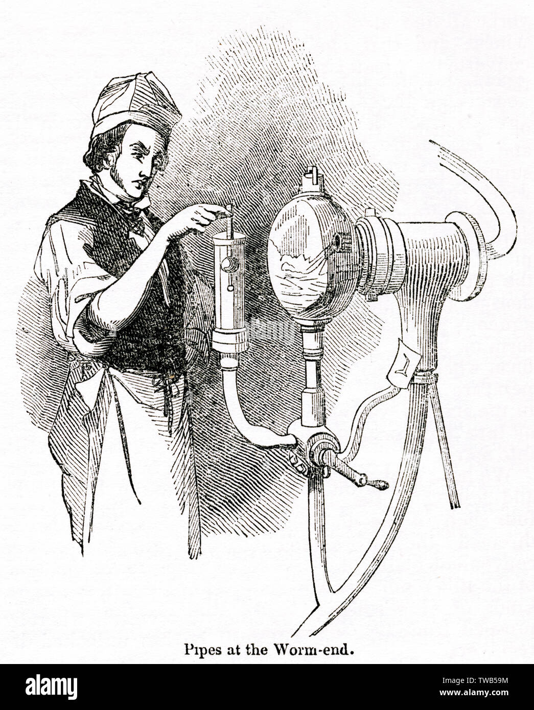 Man check Pipes in una distilleria, sud-ovest di Londra Foto Stock