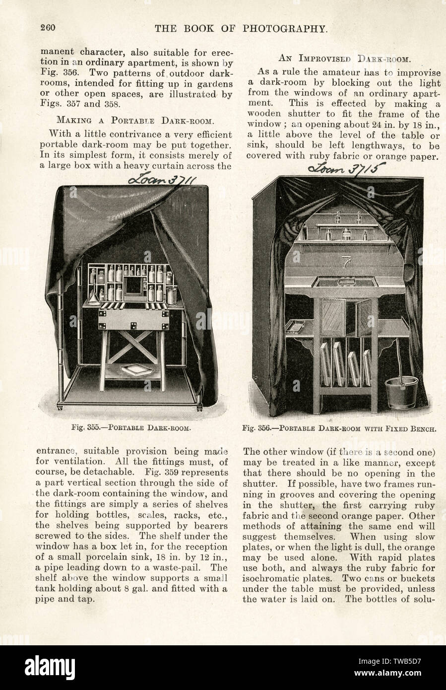 Istruzioni scritte per la creazione di una camera oscura portatile per sviluppare stampe fotografiche. Data: 1905 Foto Stock