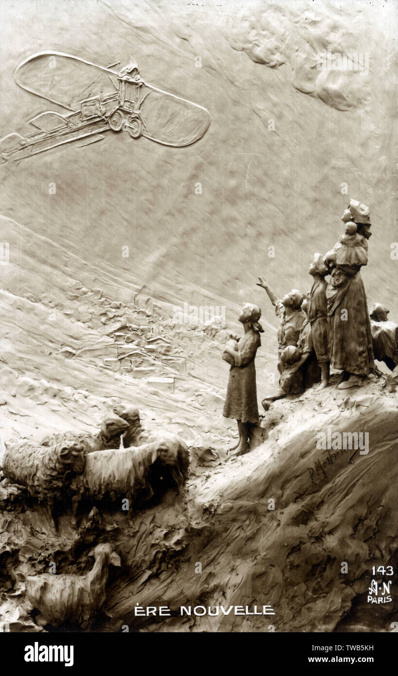 Una scultura in rilievo raffigurante la nuova era del volo motorizzato Foto Stock