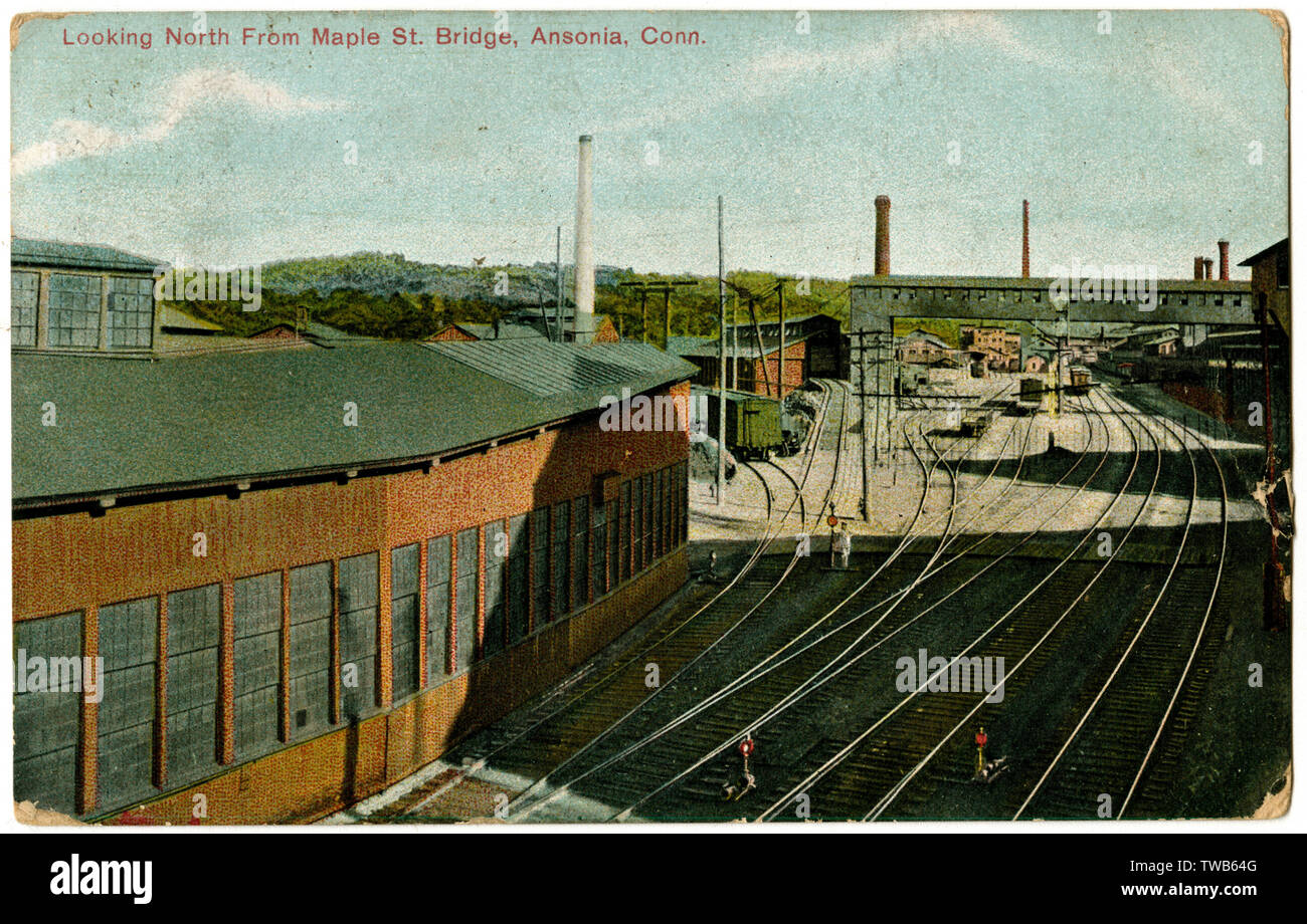 Vista dei binari ferroviari di Ansonia, Connecticut, USA Foto Stock