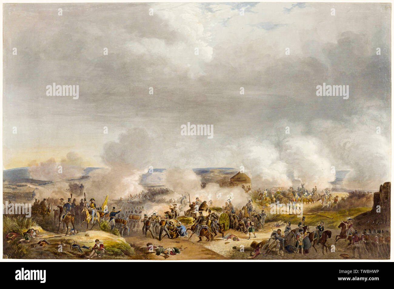 Guglielmo II dei Paesi Bassi alla battaglia di Quatre-Bras, 1815, stampa, circa 1825 Foto Stock