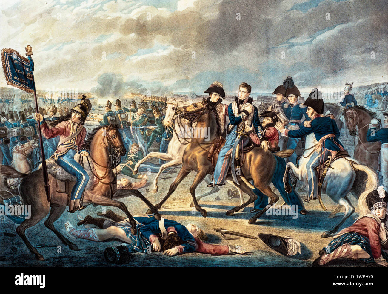 Guglielmo II dei Paesi Bassi ferito nella battaglia di Waterloo, incisione, 1817 Foto Stock