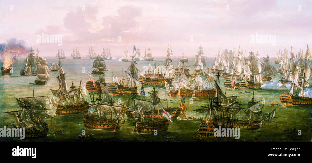 La Battaglia di Trafalgar, 21 ottobre 1805, fine dell'azione, pittura dettaglio, circa 1808 Foto Stock
