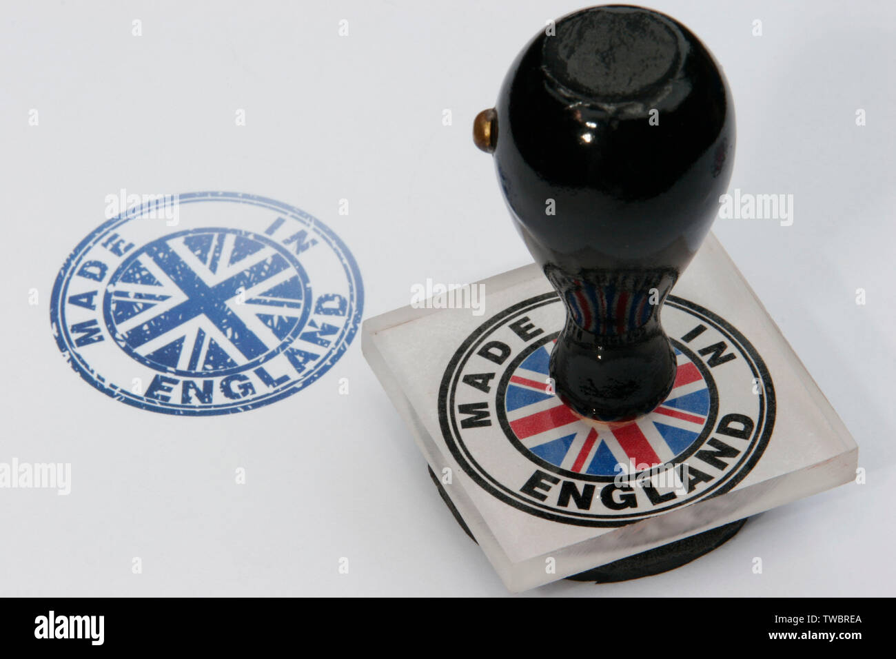 'Made in Inghilterra " gomma timbro di inchiostro con marchio impresso Foto Stock