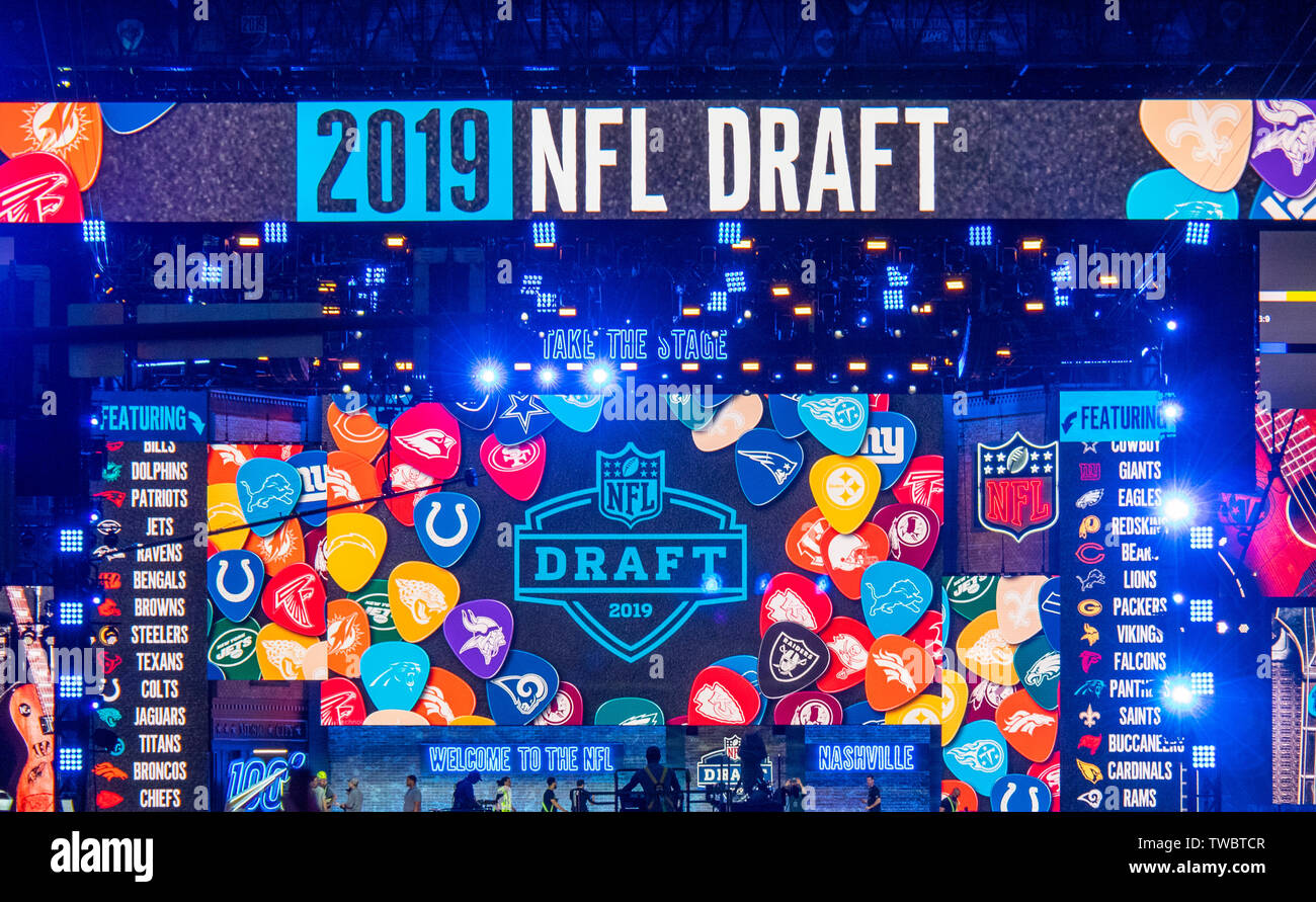 Stadio provvisorio istituito su Broadway durante la cambiale di NFL 2019 Nashville Tennessee negli Stati Uniti. Foto Stock