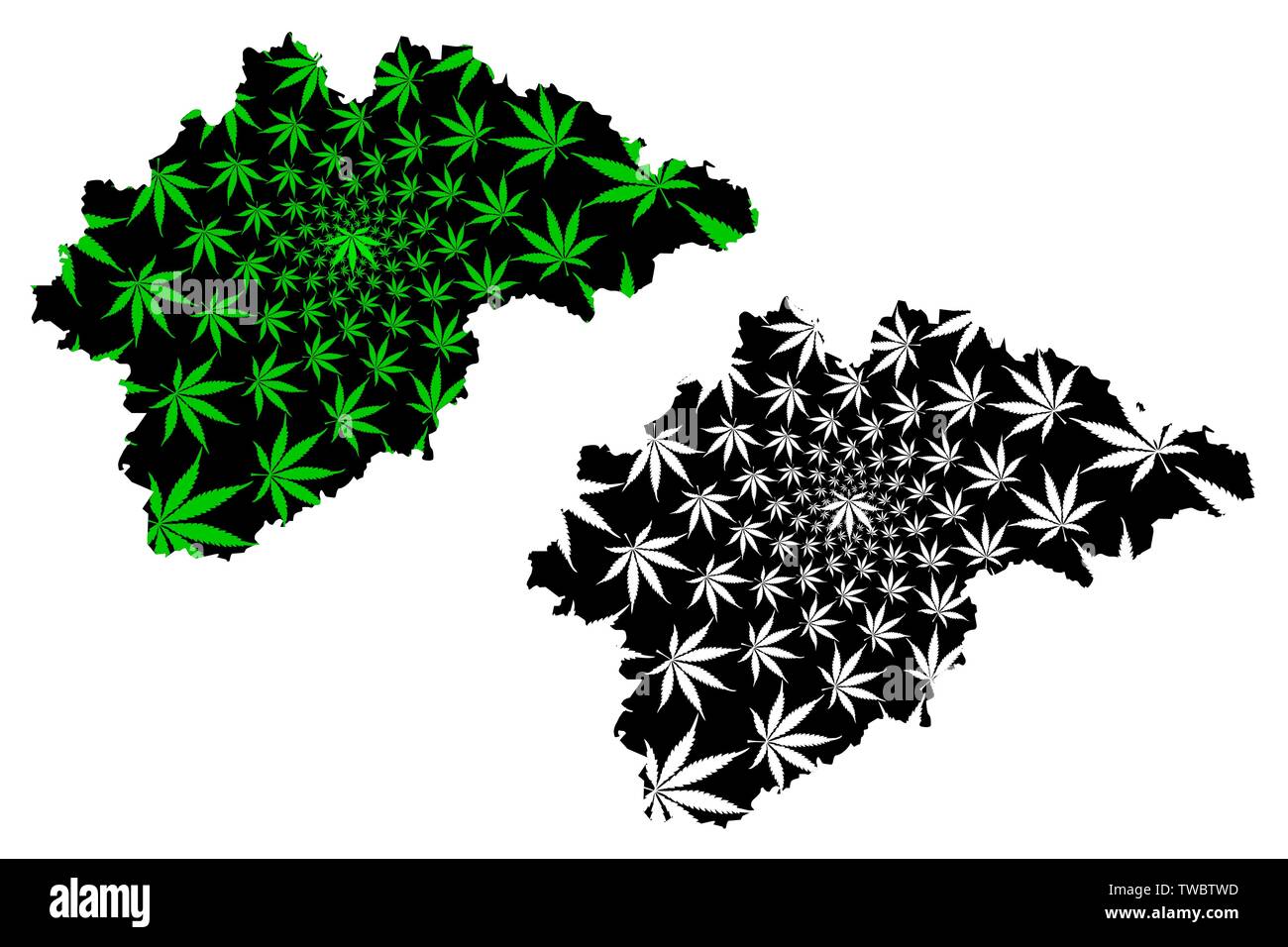 Novgorod Oblast (Russia, soggetti della Federazione Russa, Oblasts della Russia) mappa è progettato Cannabis leaf verde e nero, Novgorod Oblast mappa mad Illustrazione Vettoriale