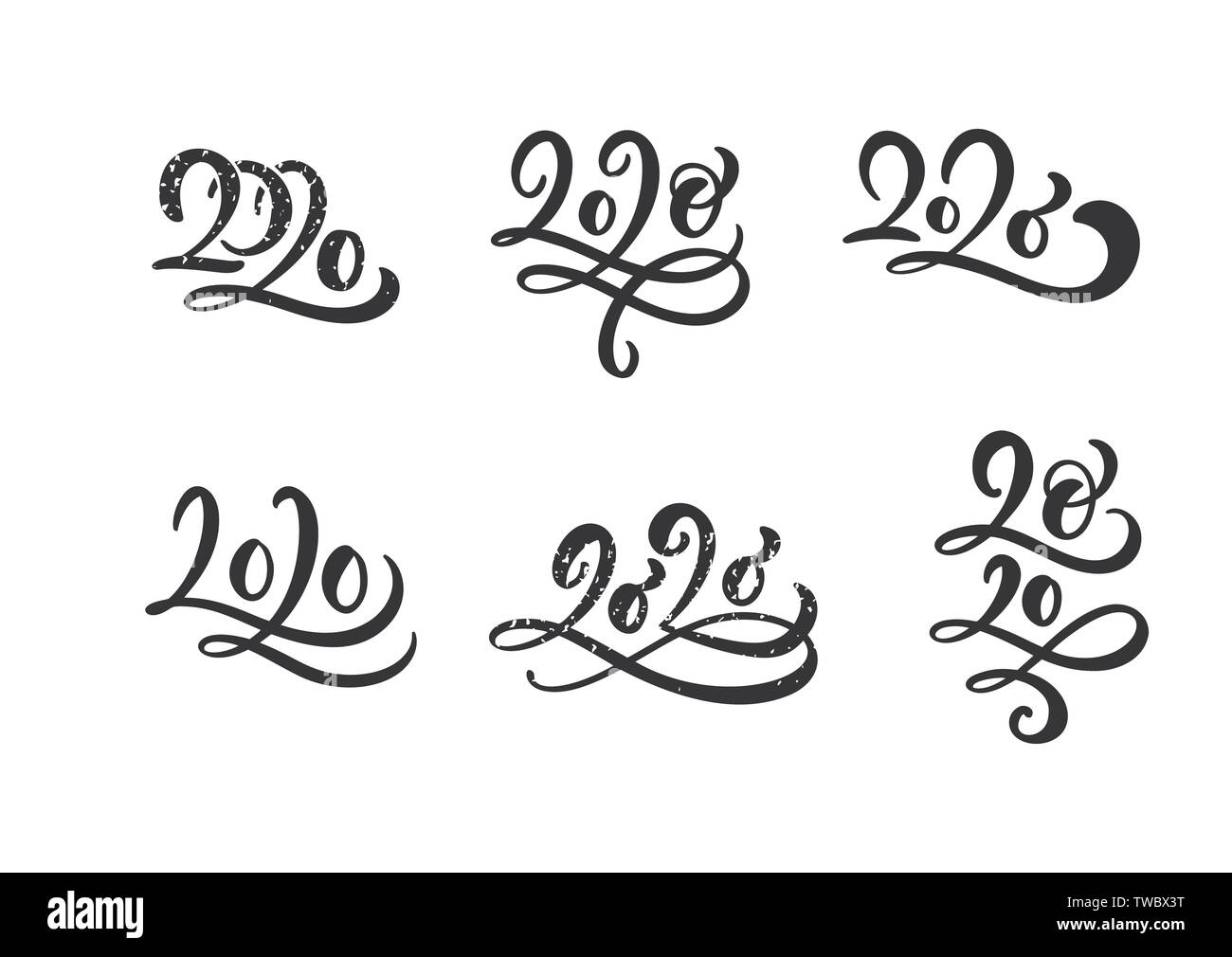 Felice anno nuovo 2020. Set di calligrafia, disegnato a mano i numeri per Natale. collezione è isolato su sfondo bianco. Illustrazione Vettoriale Illustrazione Vettoriale