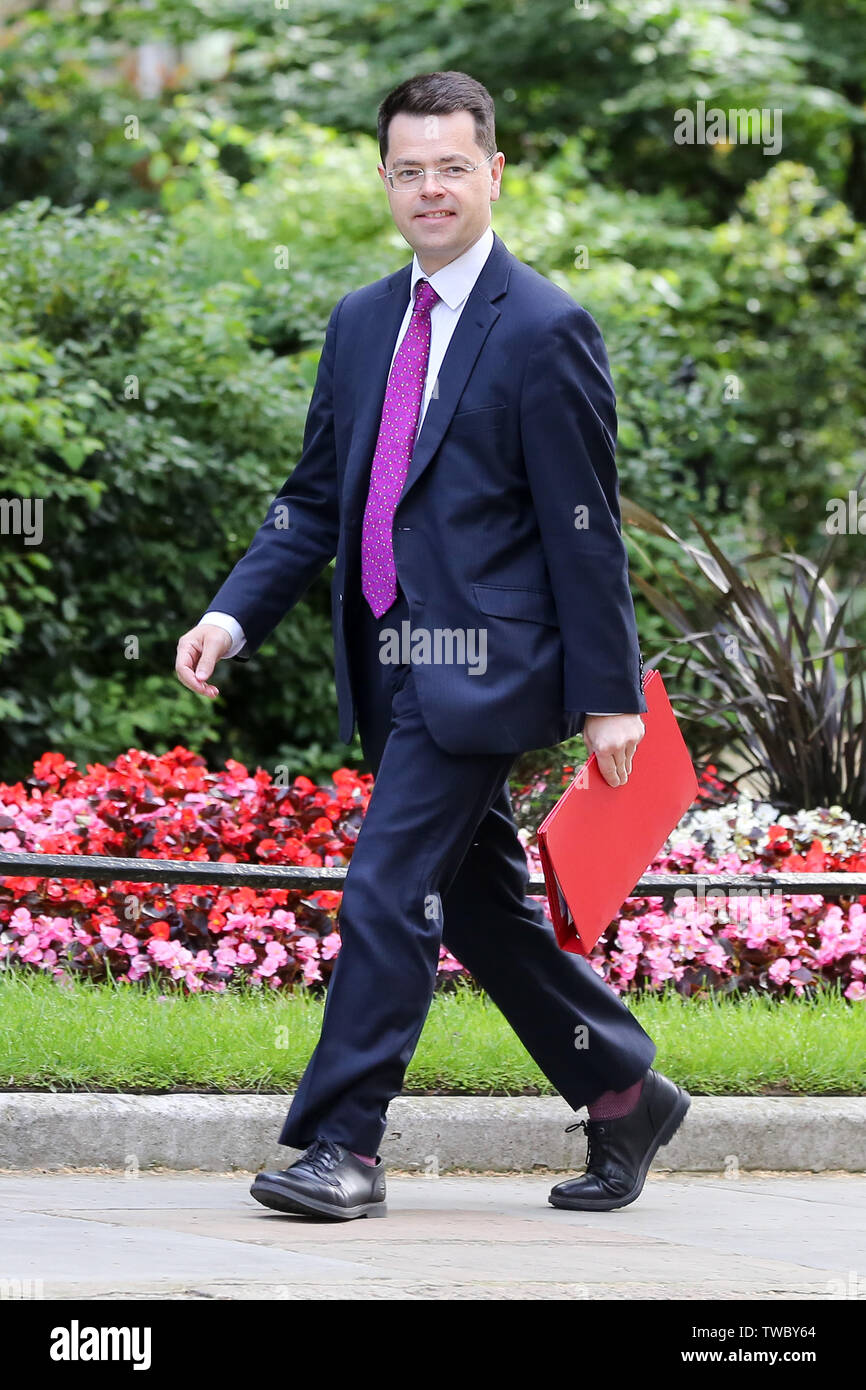 Il segretario di Stato per l'alloggiamento di comunità e governo locale James Brokenshire arriva a Downing Street a frequentare il settimanale riunione del gabinetto. Foto Stock