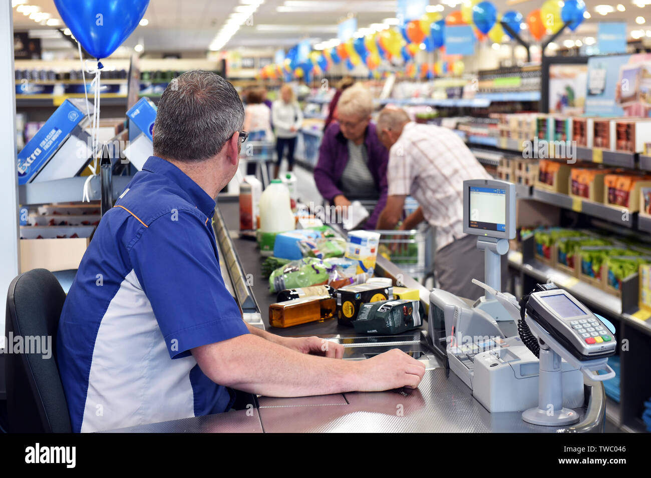 Supermercato checkout, Aldi UK Foto Stock