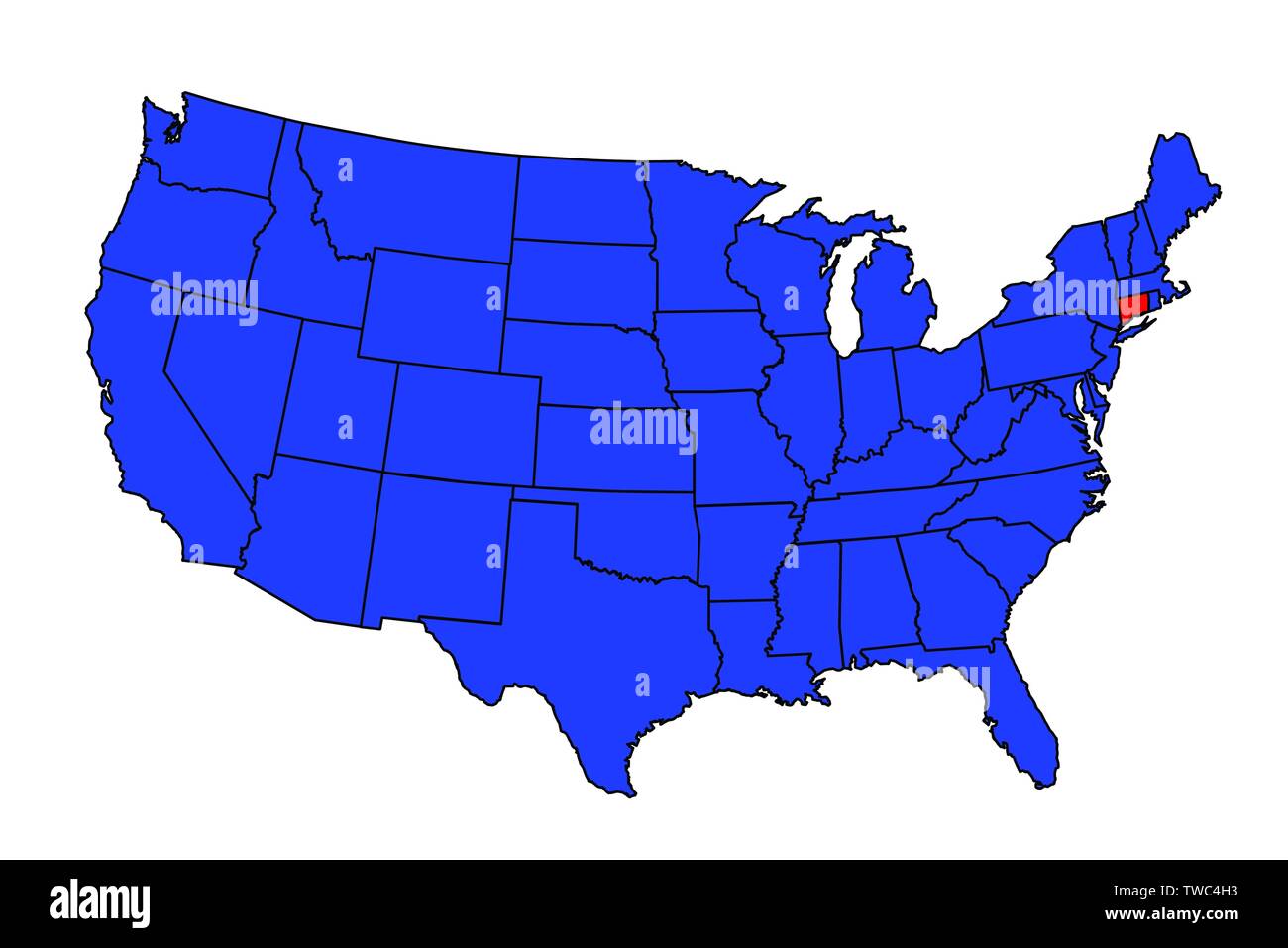 Stato del Connecticut outline e silhouette impostato in una mappa degli Stati Uniti d'America Illustrazione Vettoriale