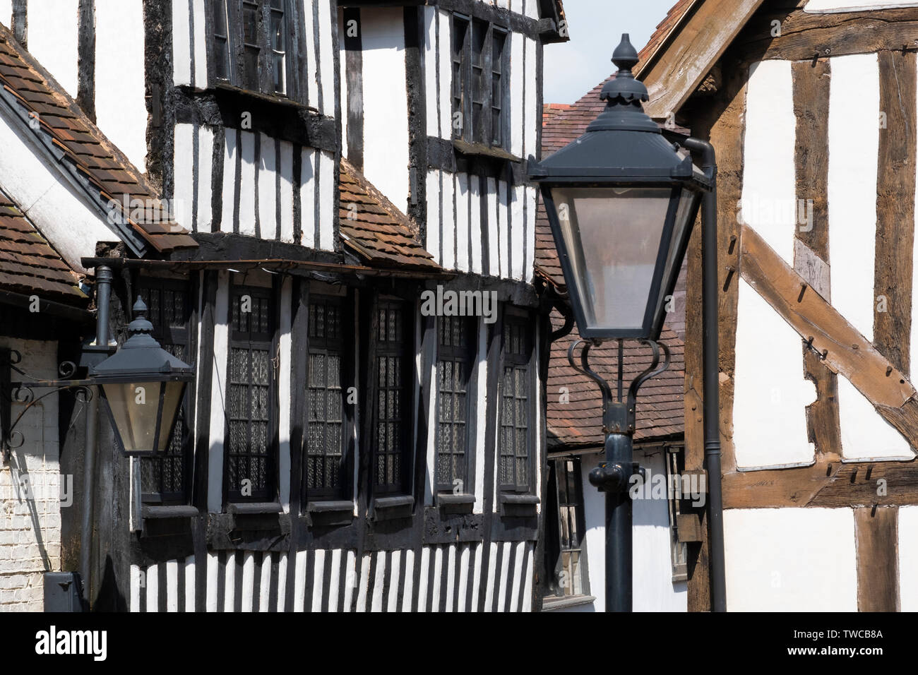 La metà degli edifici con travi di legno in Pesci Street, Shrewsbury, Shropshire, Inghilterra, Regno Unito Foto Stock