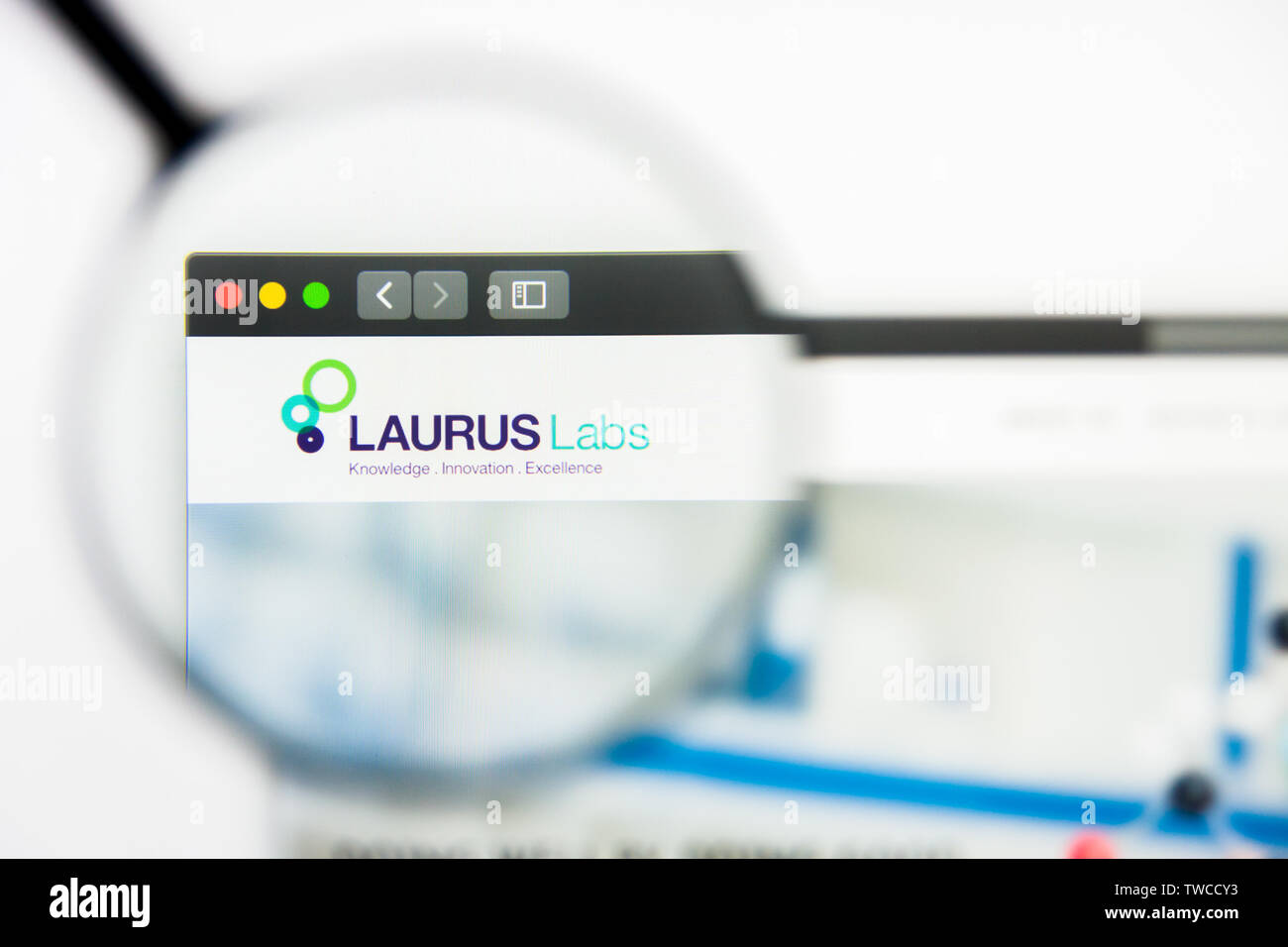 New York, nello Stato di New York, Stati Uniti d'America - 19 Giugno 2019: Editoriale illustrativa di Laurus Labs homepage del sito. Laurus Labs logo visibile sullo schermo. Foto Stock
