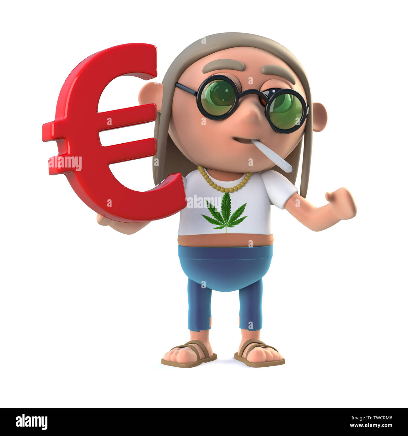 3D render di un denocciolatore hippie tenendo un simbolo valuta euro Foto Stock