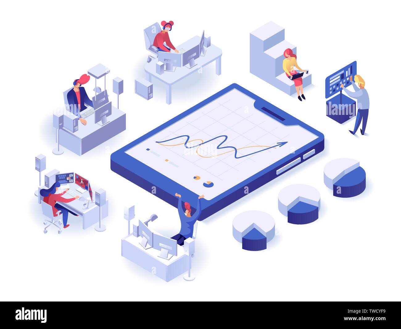 Gli specialisti che lavorano con le statistiche processione. I lavoratori di analizzare e filtrare importanti tipi di materiali digitali vicino al grande carta compressa. Per la visualizzazione di dati concept Illustrazione Vettoriale Gli specialisti che lavorano con le statistiche processione. I lavoratori di analizzare e filtrare importanti tipi di materiali digitali vicino al grande carta compressa. Per la visualizzazione di dati concept Illustrazione Vettoriale