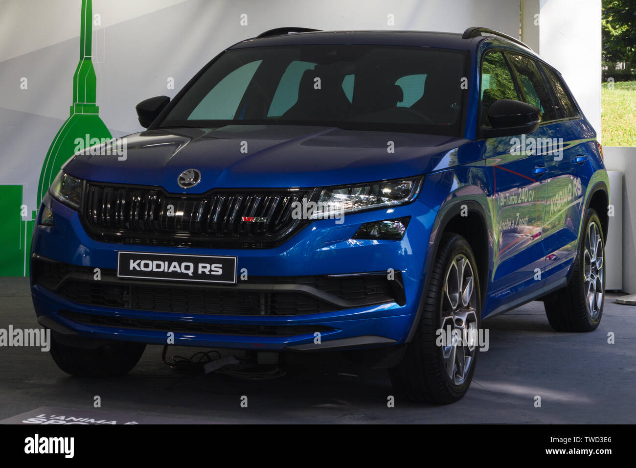 Una Skoda Kodiaq RS. 2019 edizione del Parco Valentino car show ospita le vetture da molti marchi e i progettisti di automobili nel Parco del Valentino a Torino, Italia. Foto Stock