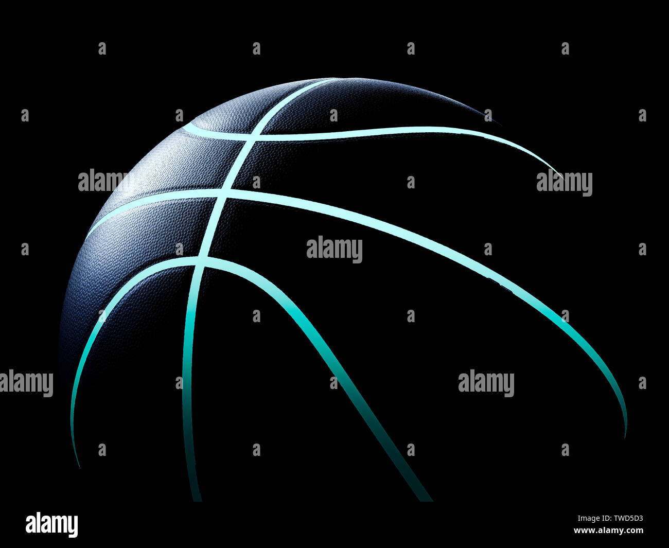 3D rendering del futuristico concetto sport basket incandescente con linee blu su sfondo nero Foto Stock