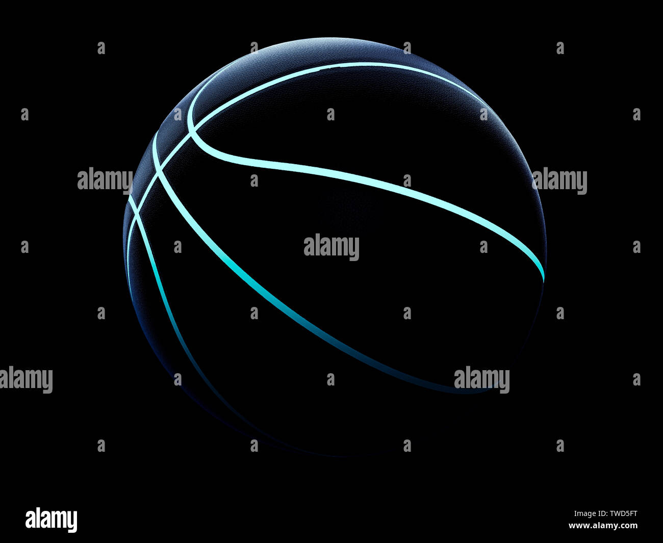 3D rendering del futuristico concetto sport basket incandescente con linee blu su sfondo nero Foto Stock