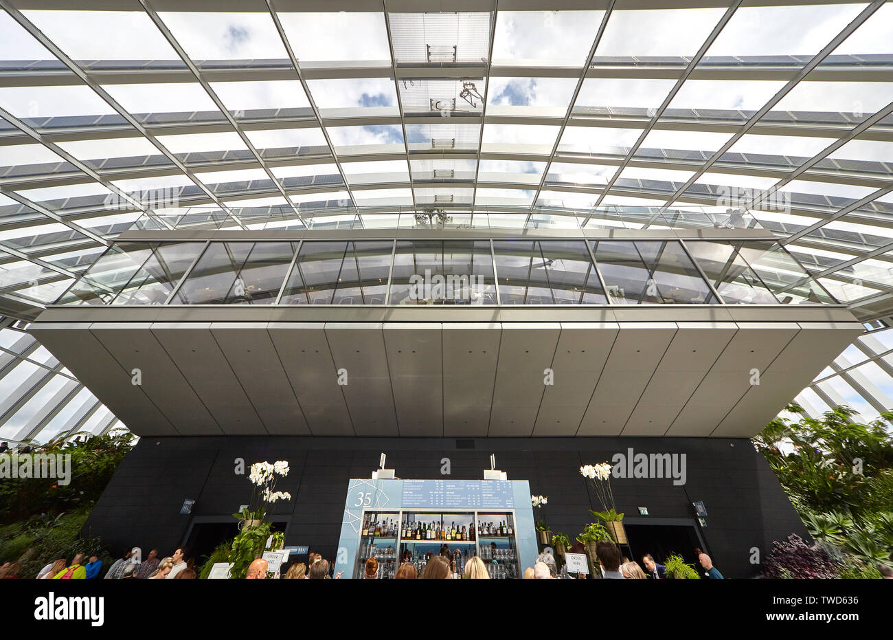 Sky Garden a 20 Fenchurch Street è un unico spazio pubblico che si estende per tre piani ed offre 360 gradi di vedute ininterrotte Londra Foto Stock