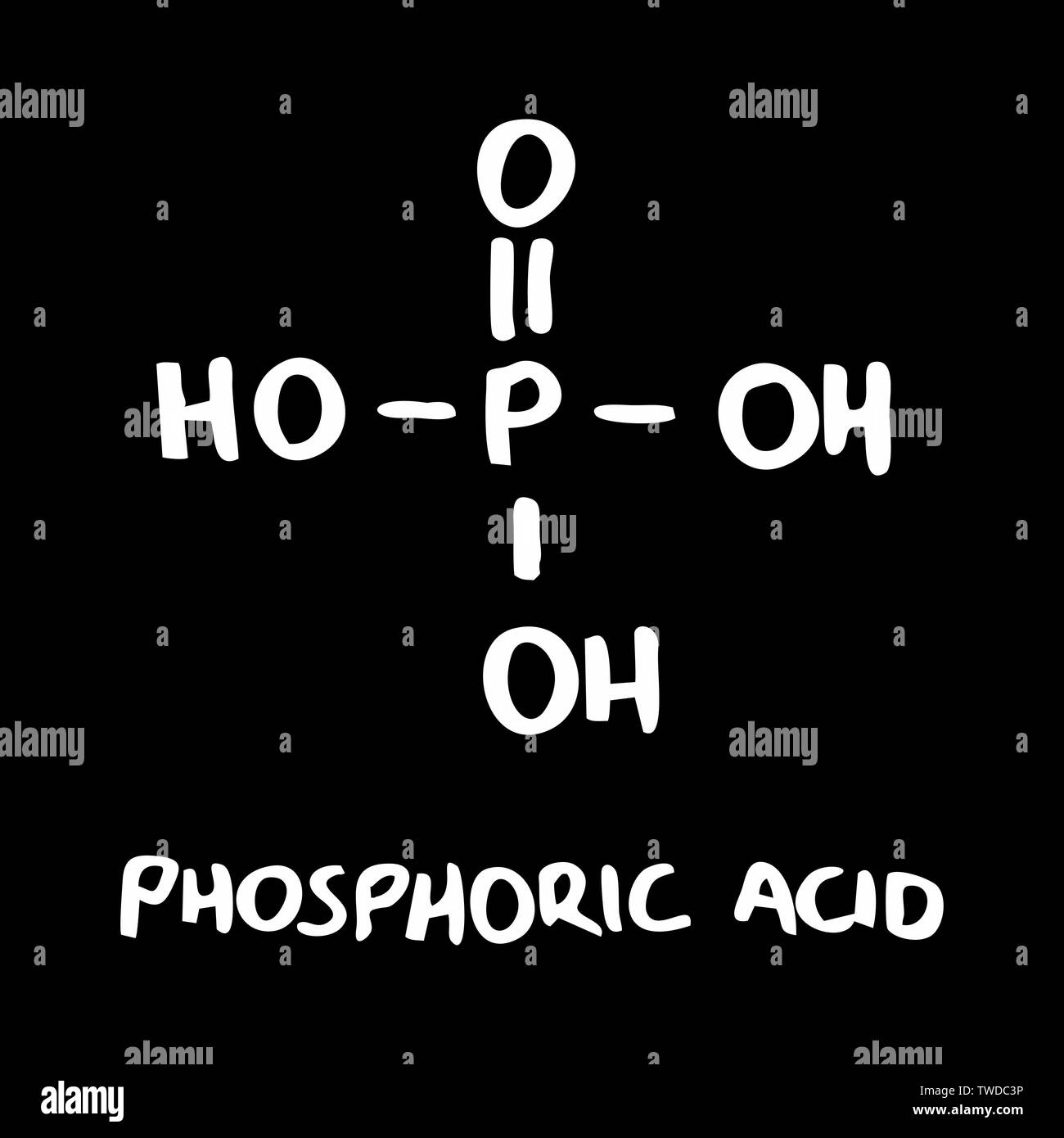 Freehand illustrazione dell'acido fosforico di formula su sfondo scuro Illustrazione Vettoriale