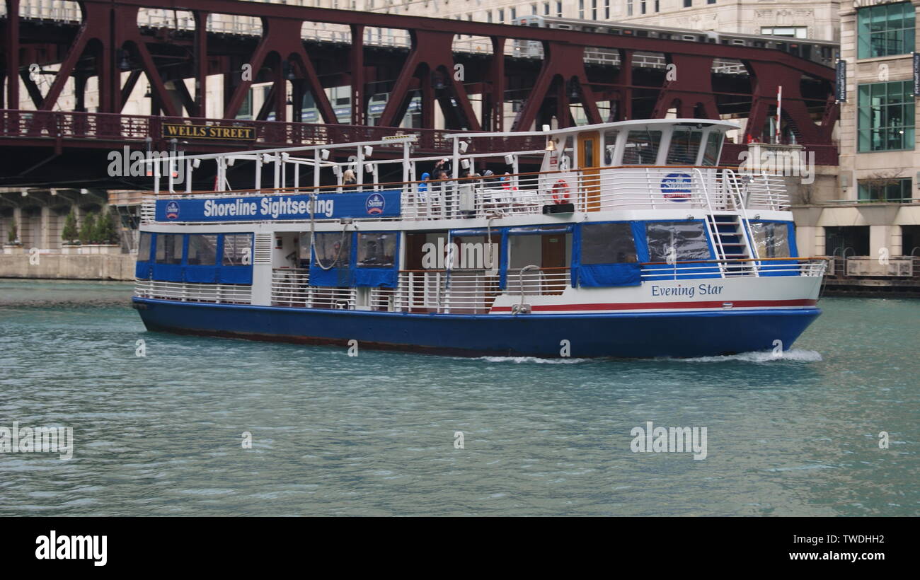 Chicago River tour in barca Foto Stock