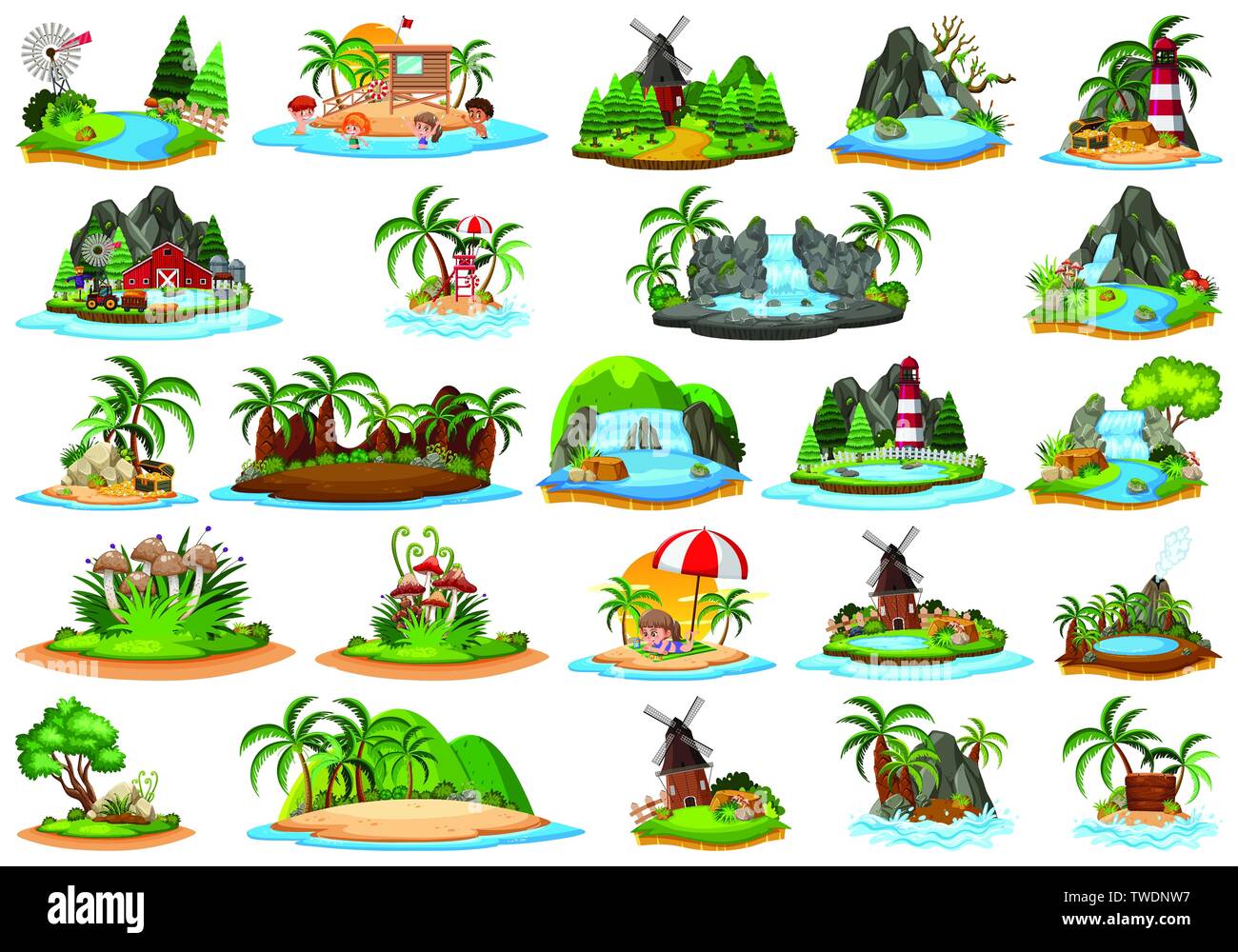 Insieme di diversi isola illustrazione del paesaggio Illustrazione Vettoriale