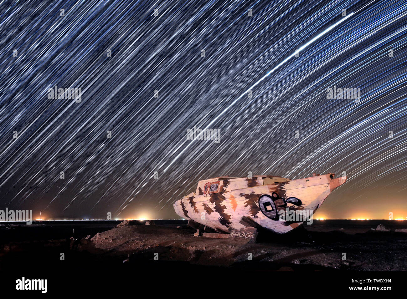 Time Lapse Star Trail Immagine di notte lunga esposizione Foto Stock