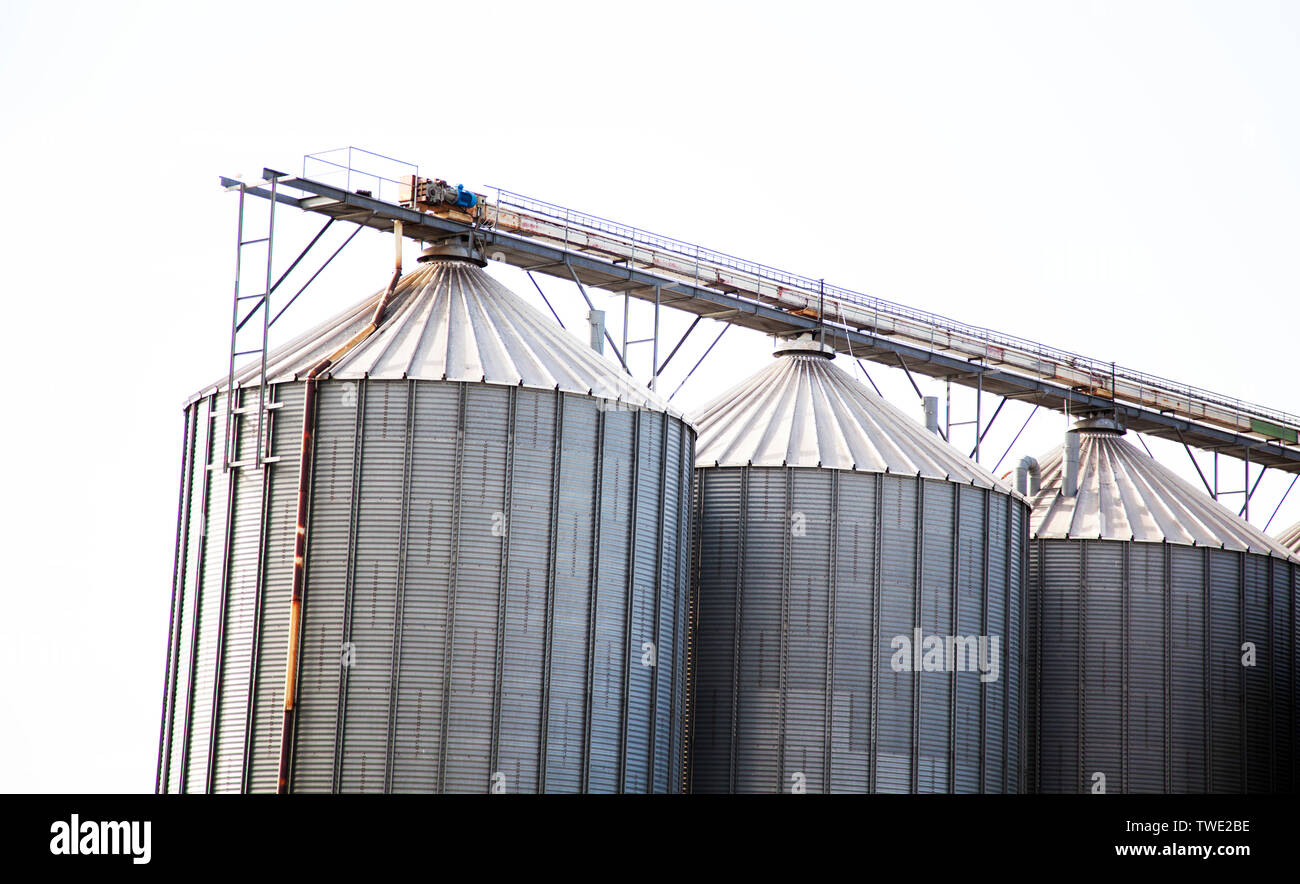 Diversi silos di grigio in una riga Foto Stock