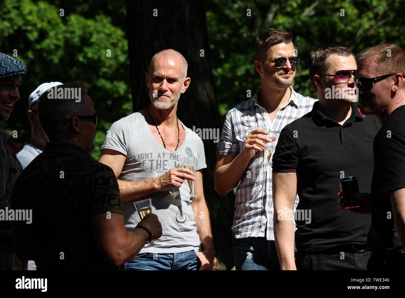 Helsinki Pride Parade 2015 dopo party in Kaivopuisto Park a Helsinki in Finlandia Foto Stock