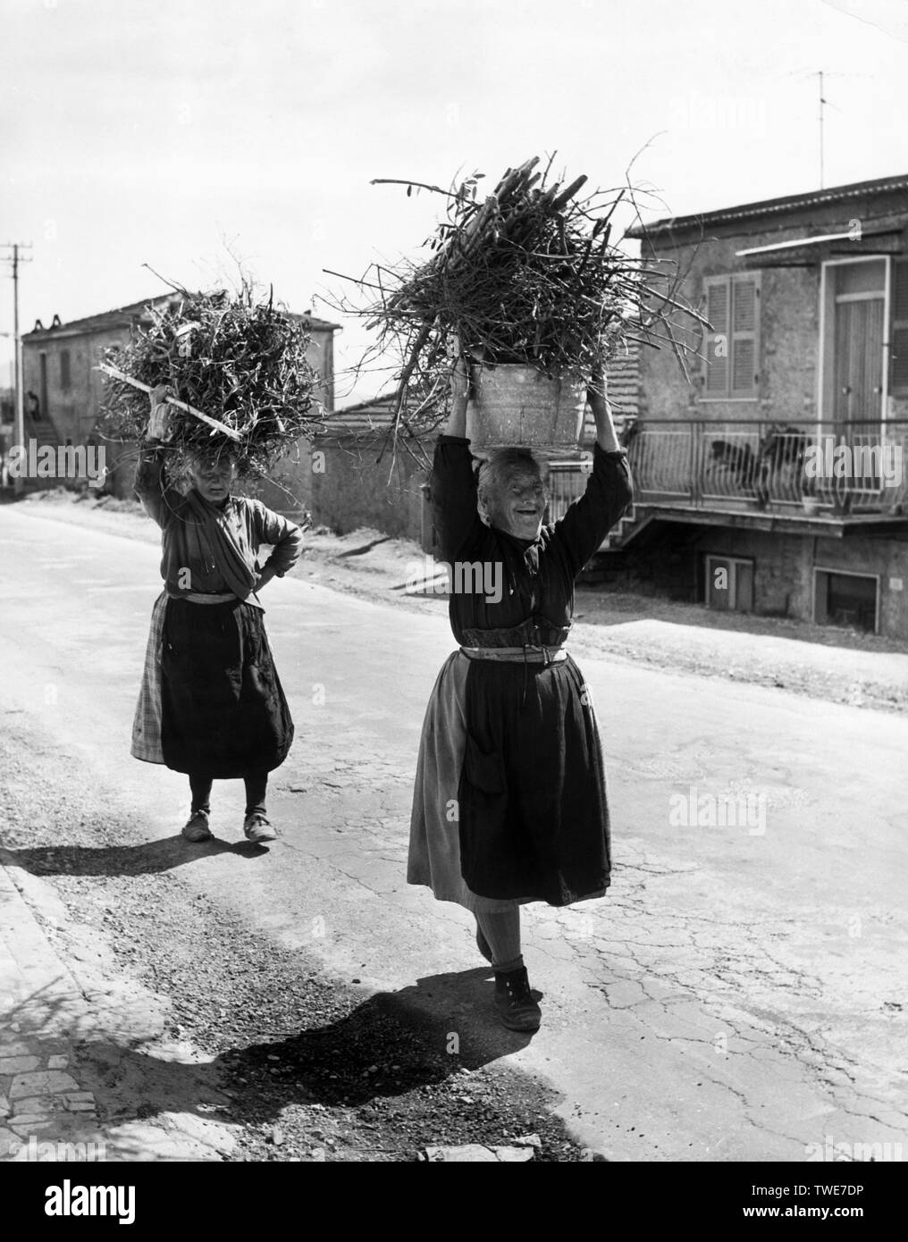 L'Italia, Lazio, donne di Paliano con fagots sulle loro teste, 1965 Foto Stock