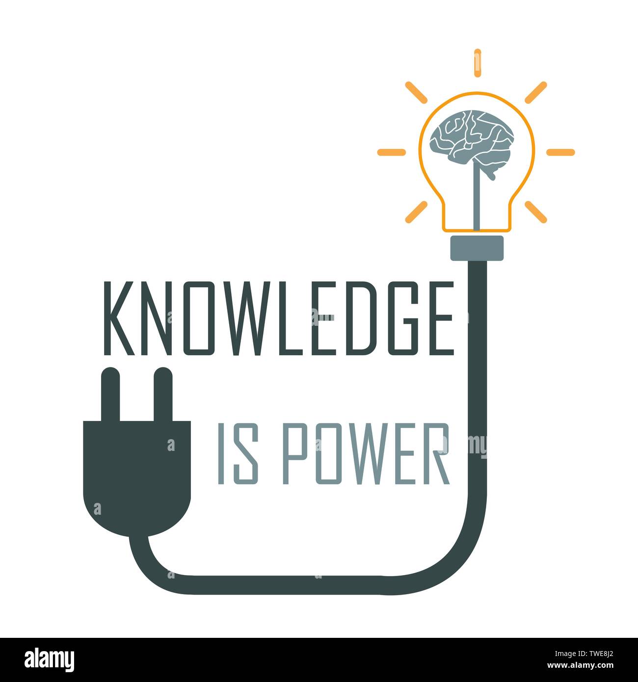 La conoscenza è potere. Un vecchio proverbio per motivare la gente- grafica che mostra il cervello in una lampadina Illustrazione Vettoriale