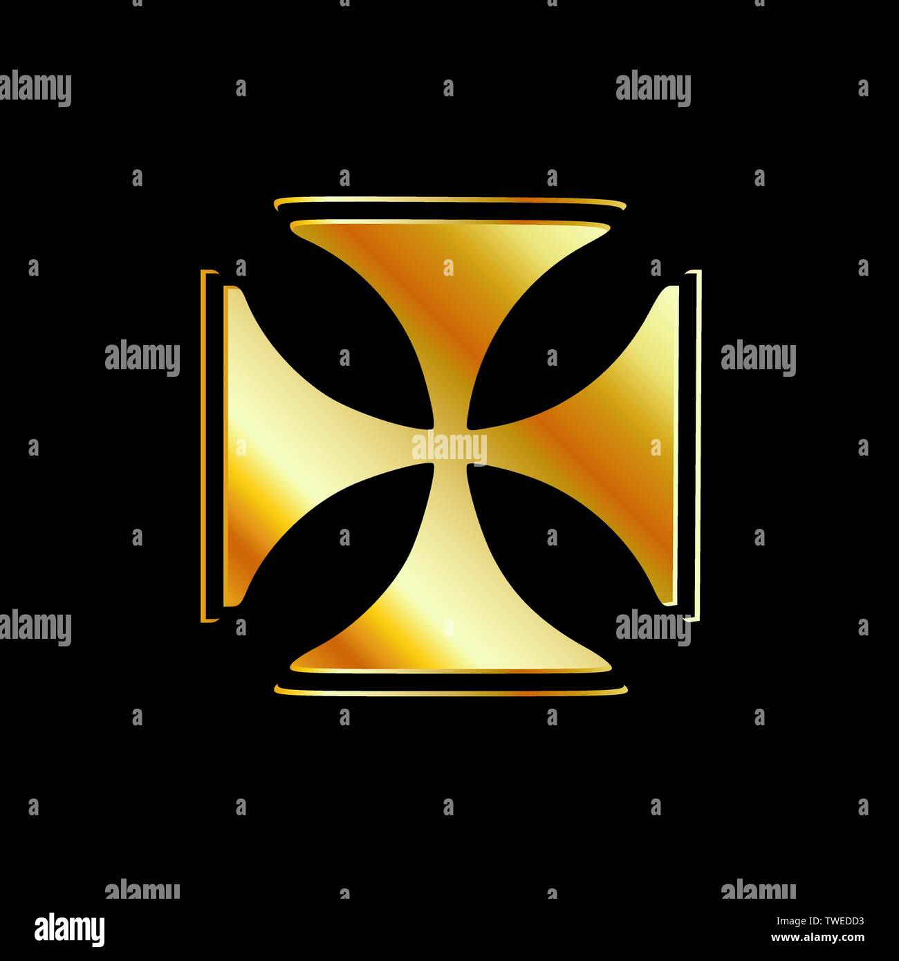 Croce d'oro pattee simbolo sul nero simbolo del cristianesimo Illustrazione Vettoriale
