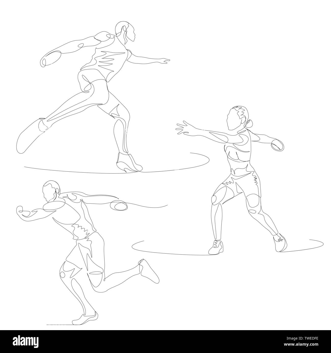 Continuo di una linea discuc thrower set. Giochi olimpici estivi. Vettore Illustrazione Vettoriale