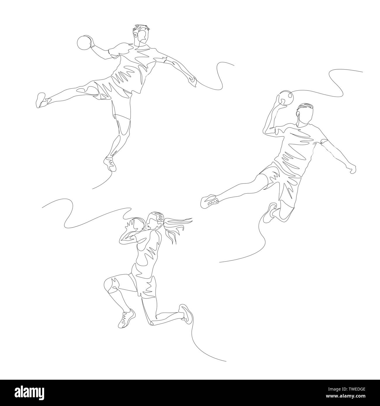 Continuo di una linea pallamano player set. Giochi olimpici estivi. Vettore Illustrazione Vettoriale