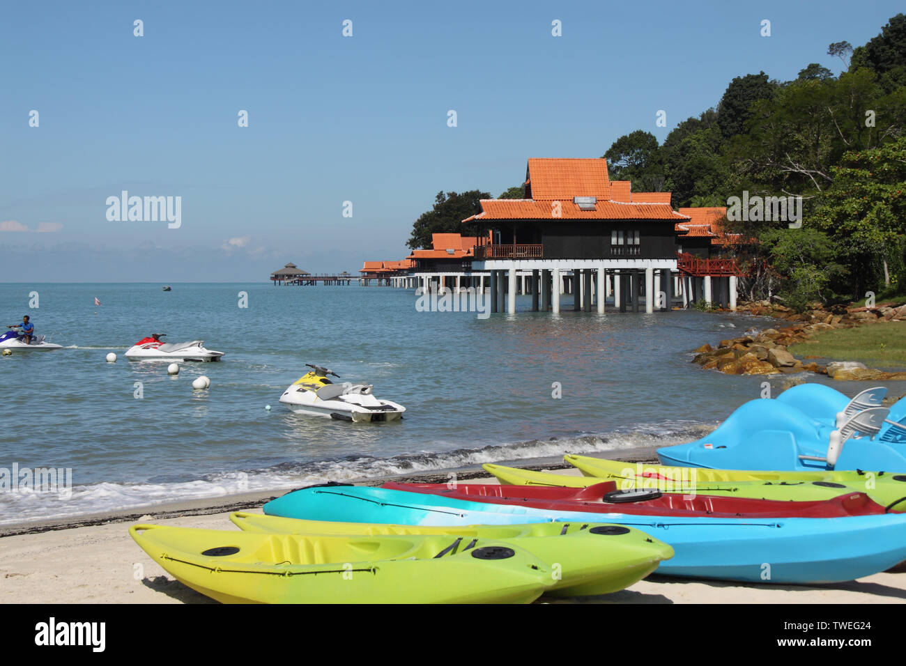 Resort turistico sul mare, Isola di Langkawi, Malesia Foto Stock