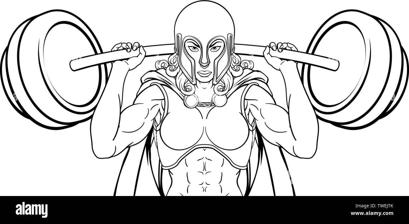 Donna guerriero Weightlifter sollevamento Barbell Illustrazione Vettoriale