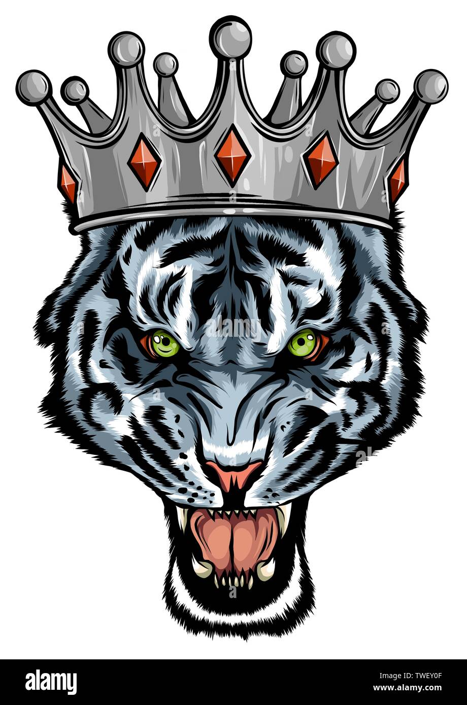 Ritratto di una tigre con una corona d'oro sulla sua testa, grinning nel vettore di furia Illustrazione Vettoriale