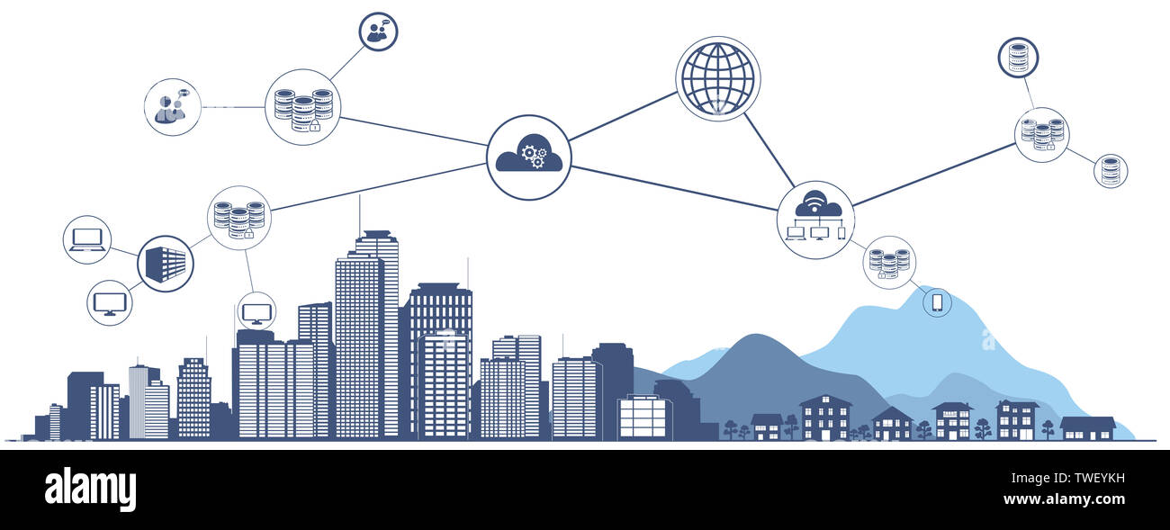 Grande concetto dati icona con city building illustrazione Foto Stock