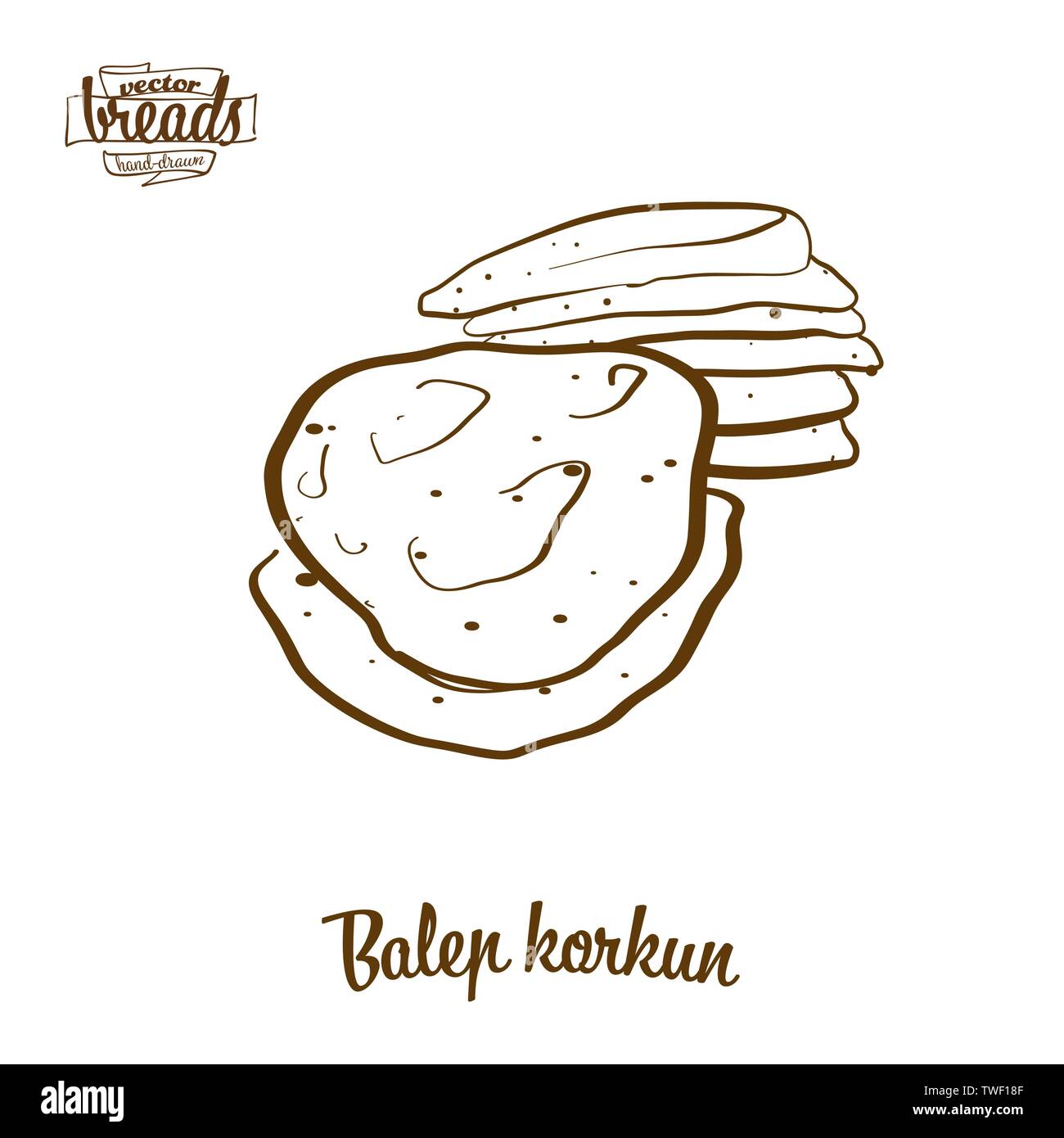 Korkun Balep pane disegno vettoriale. Schizzo di cibo di focacce, usualmente noto in Tibet. Illustrazione da forno serie. Illustrazione Vettoriale