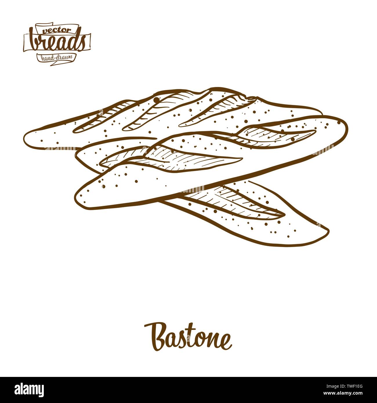 Bastone pane disegno vettoriale. Schizzo di alimentare il lievito di pane, usualmente noto in Italia. Illustrazione da forno serie. Illustrazione Vettoriale