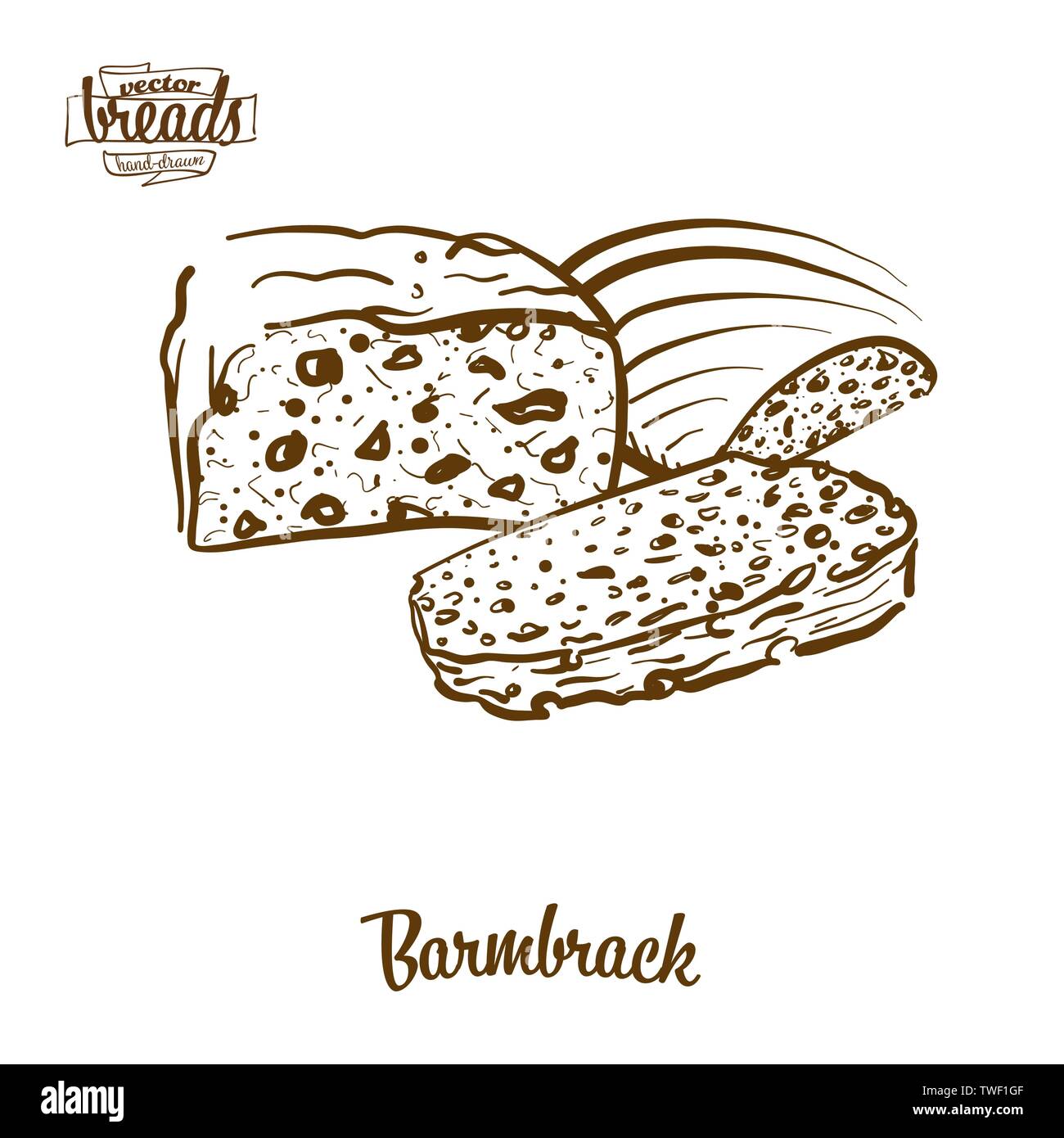 Pane Barmbrack disegno vettoriale. Schizzo di alimentare il lievito di pane, usualmente noto in Irlanda. Illustrazione da forno serie. Illustrazione Vettoriale
