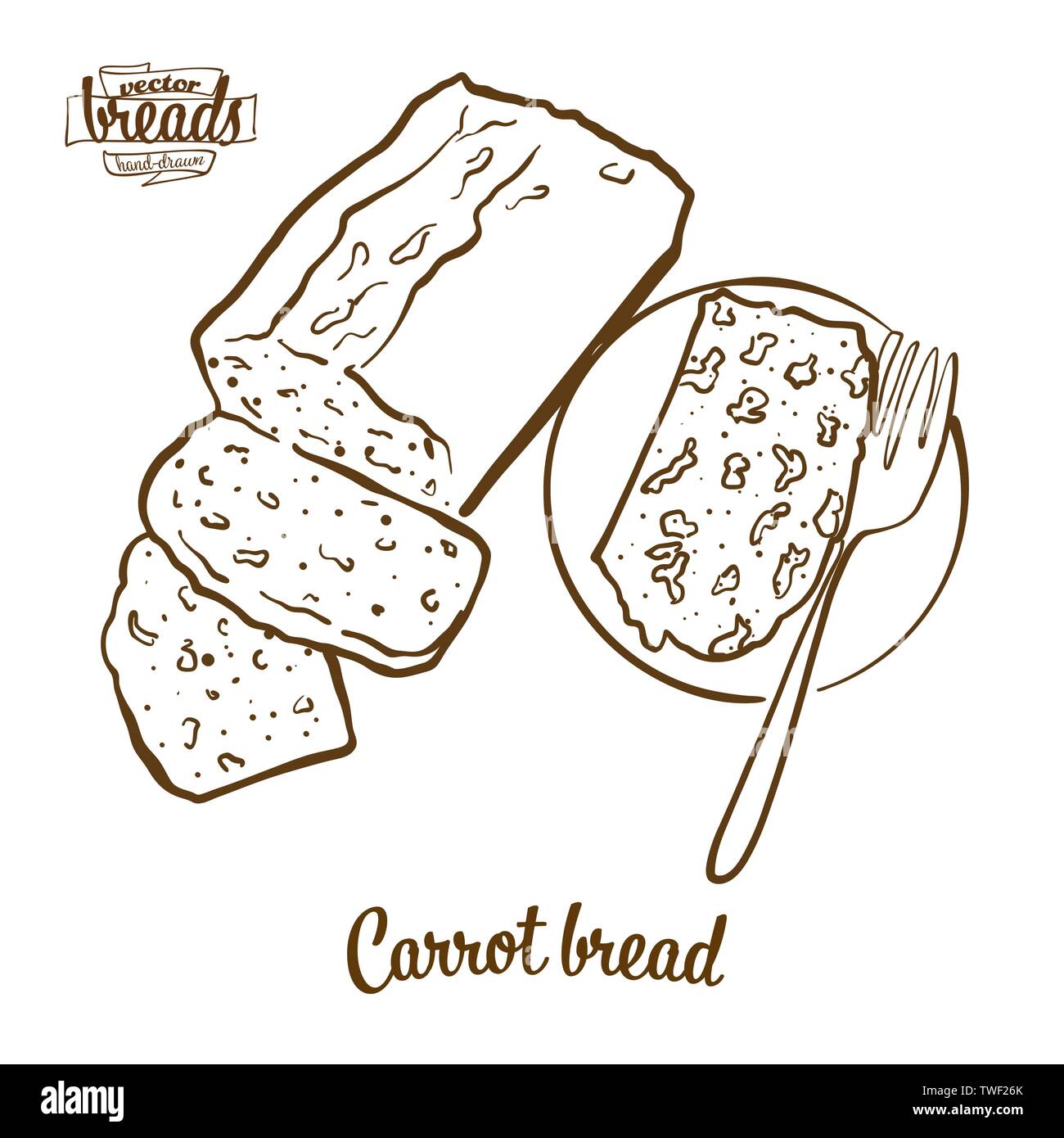 La carota pane pane disegno vettoriale. Schizzo di cibo di lievitata, usualmente noto in Irlanda. Illustrazione da forno serie. Illustrazione Vettoriale