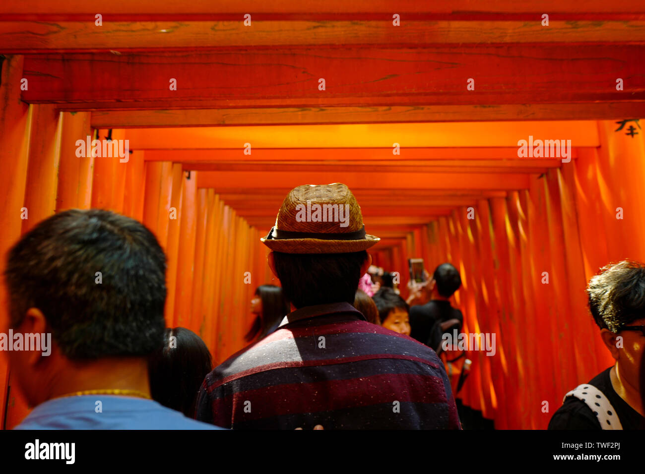 Kyoto, Giappone, 31st, Maggio, 2017. Torii che conduce al santuario esterno. Fushimi Inari Taisha è il santuario di testa di Inari Kami, situato in Fushimi-ku Foto Stock