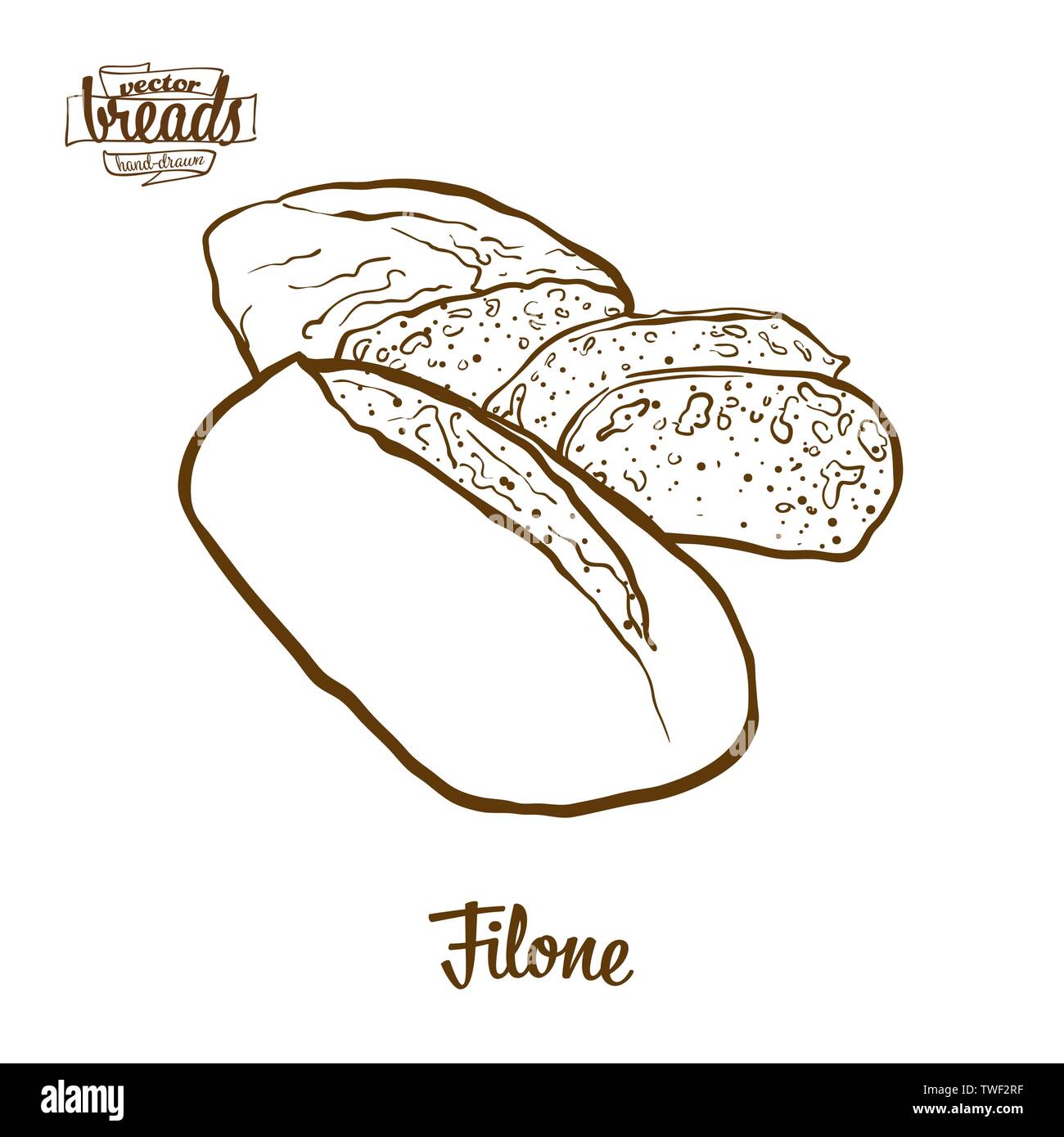 Filone di pane disegno vettoriale. Schizzo di cibo di lievitata, usualmente noto in Italia. Illustrazione da forno serie. Illustrazione Vettoriale