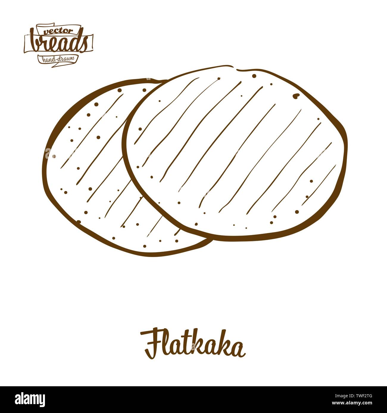 Pane Flatkaka disegno vettoriale. Schizzo di cibo di focacce, usualmente noto in Islanda. Illustrazione da forno serie. Illustrazione Vettoriale