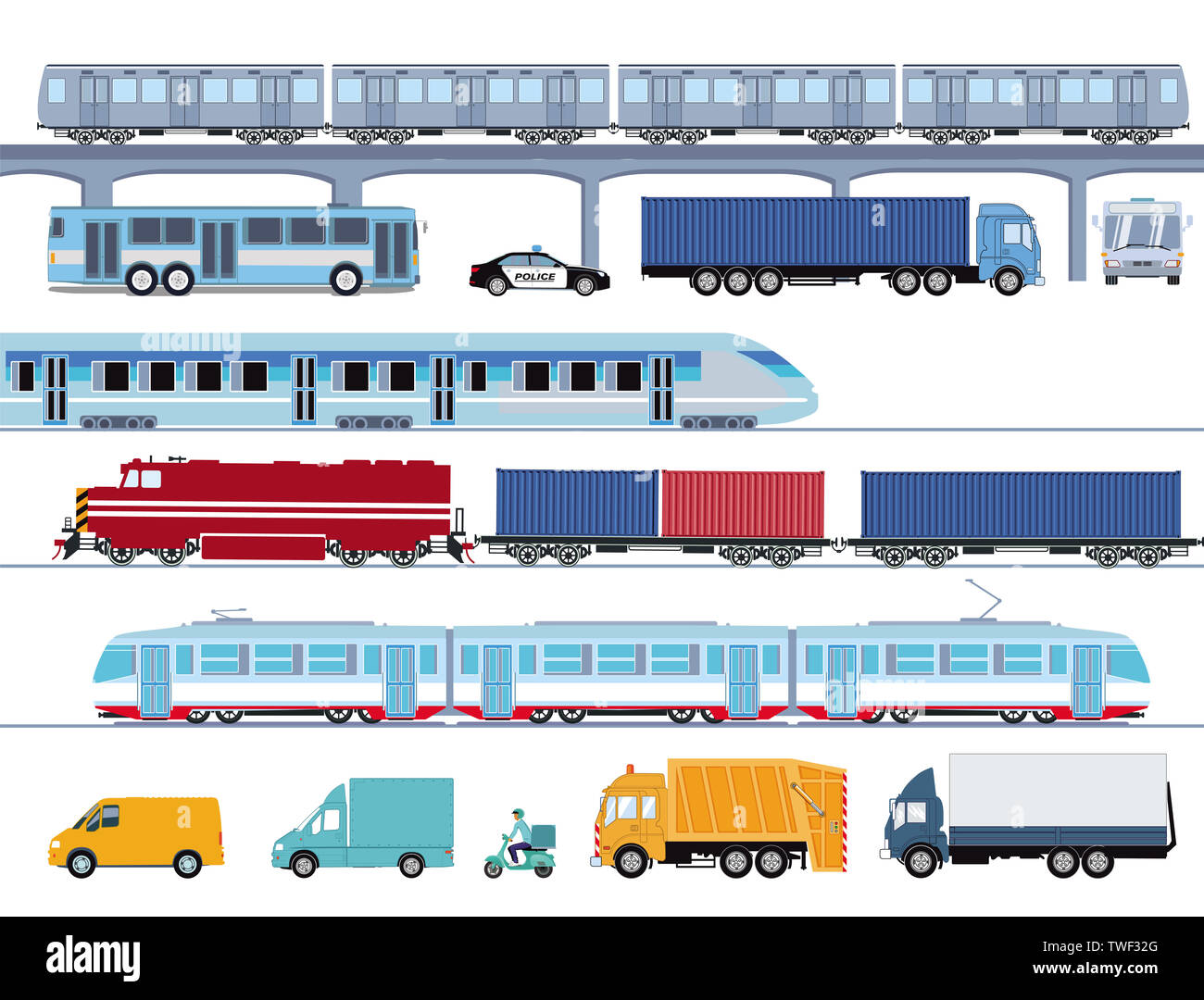 Ferrovia pubblica, trasporti con autobus illustrazione Foto Stock