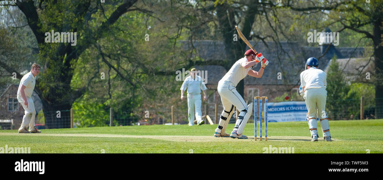 Una partita di cricket a Rothley nel Leicestershire. Foto Stock