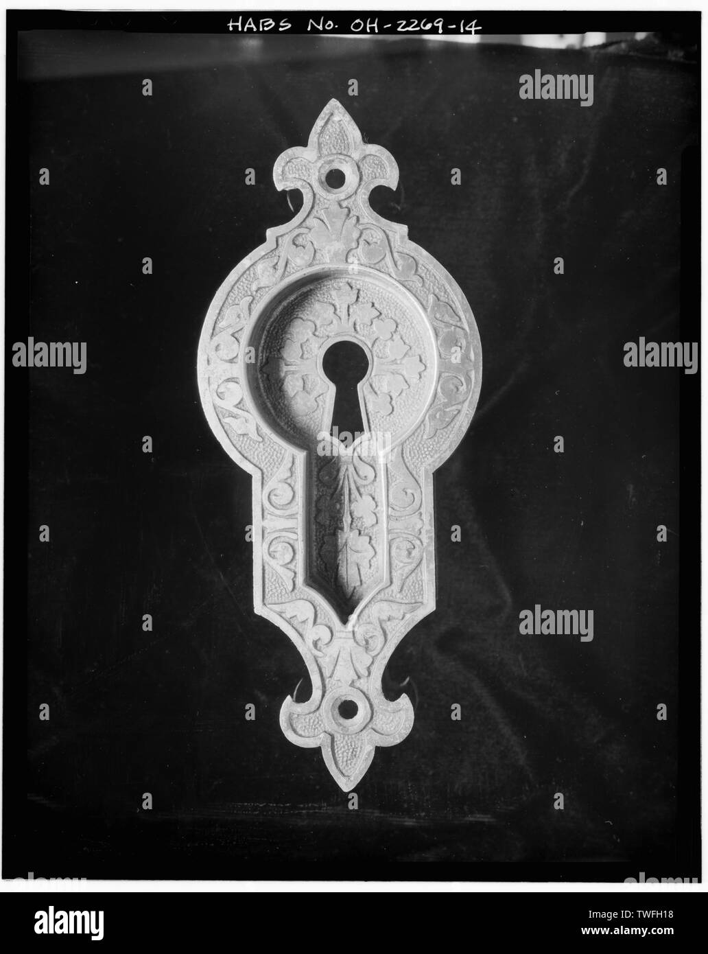 Tasca porta piastra chiave, dettaglio - Dimon Sturges House, 114 Park Avenue West, Mansfield, Richland County, OH Foto Stock