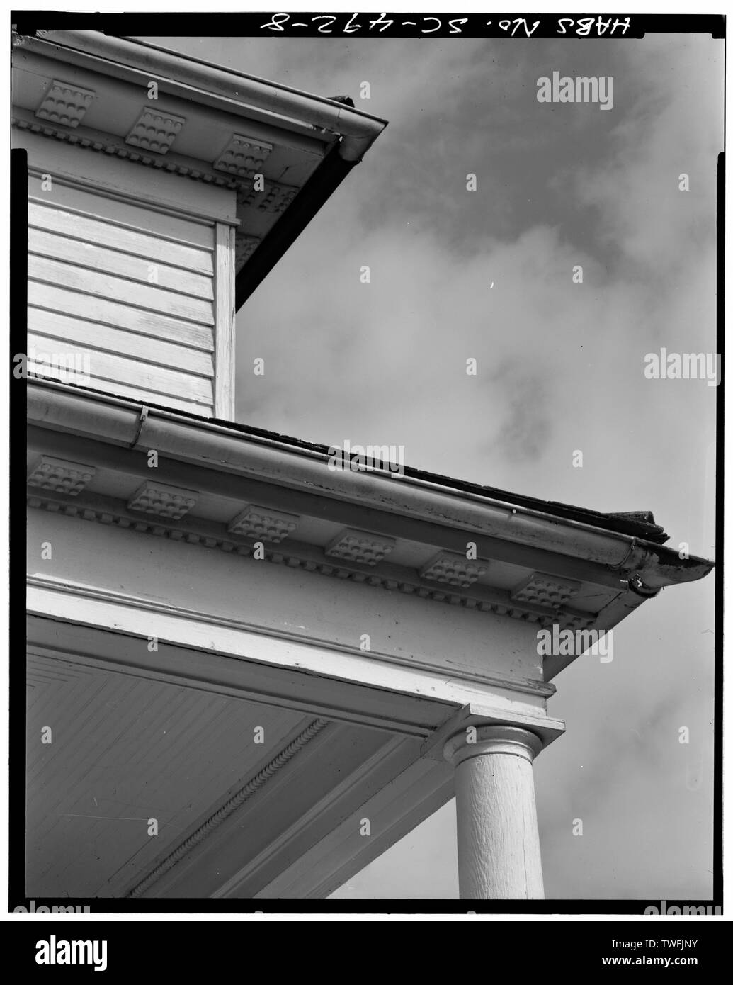 PORTICO E cornicione elementi - Prospect Hill (Casa), Statale Route 174 prossimità, Edisto Island, Contea di Charleston, Sc Foto Stock