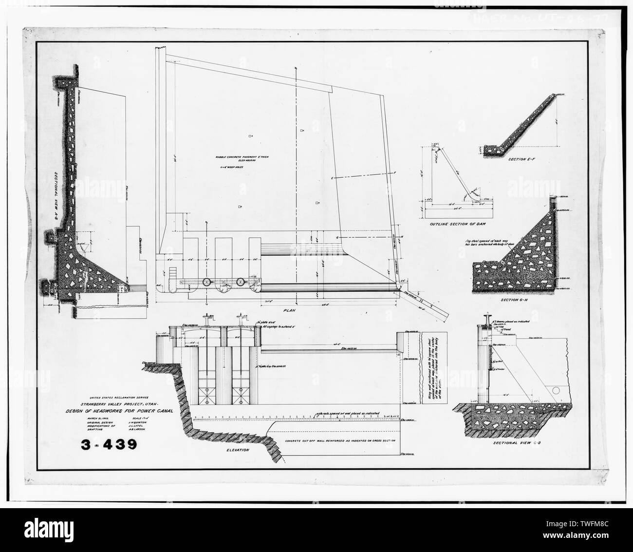 Canale di alimentazione, design di HEADWORKS, 1909. - La Valle di fragola Progetto, Payson, Utah County, UT Foto Stock