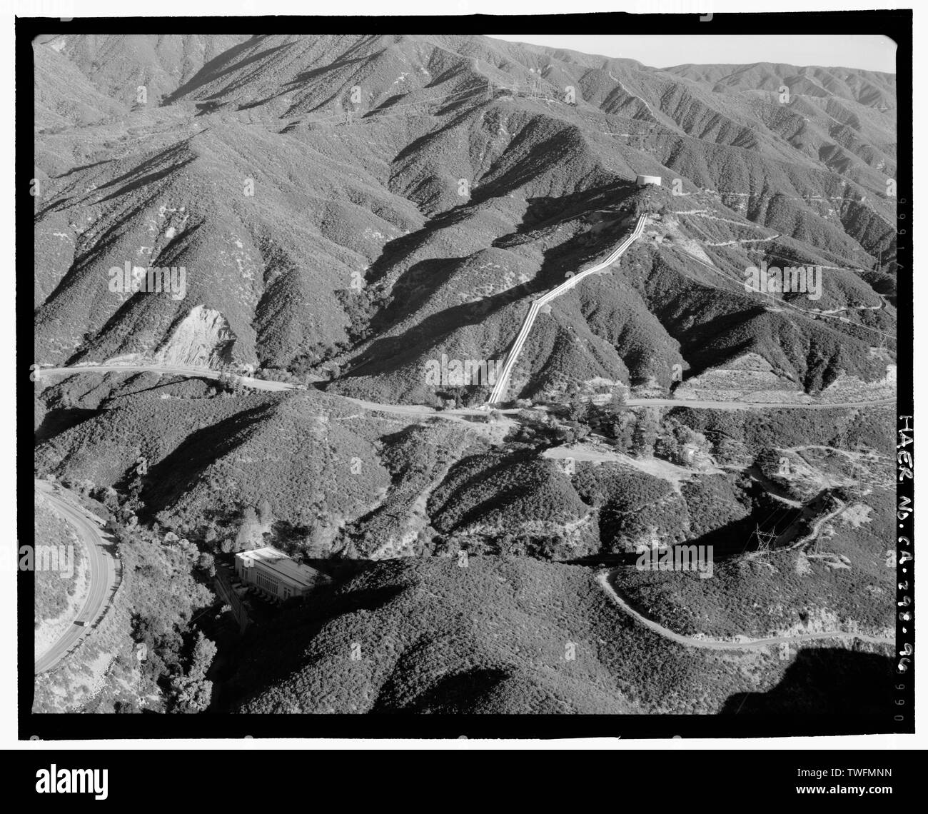 Impianto di alimentazione numero 1, guardando verso nord-ovest - Los Angeles Acquedotto, da Lee Vining Aspirazione (Mammoth Lakes) a Van Norman serbatoio complessa (San Fernando Valley), Los Angeles, nella contea di Los Angeles, CA Foto Stock